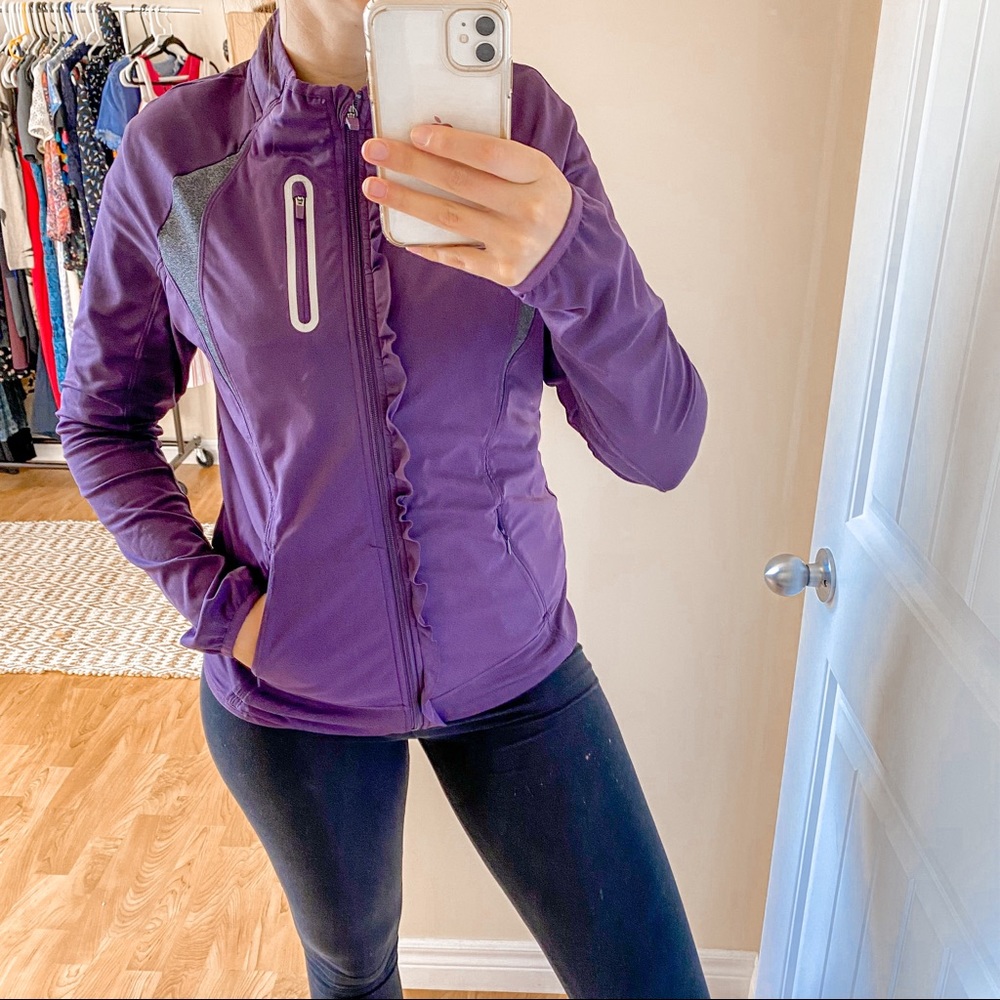 Athleta Prevail Purple Ruffle Trim Jacket Size L